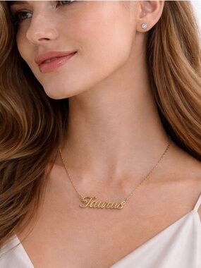 Claire’s Taurus Gold Script Nameplate Necklace and Earrings